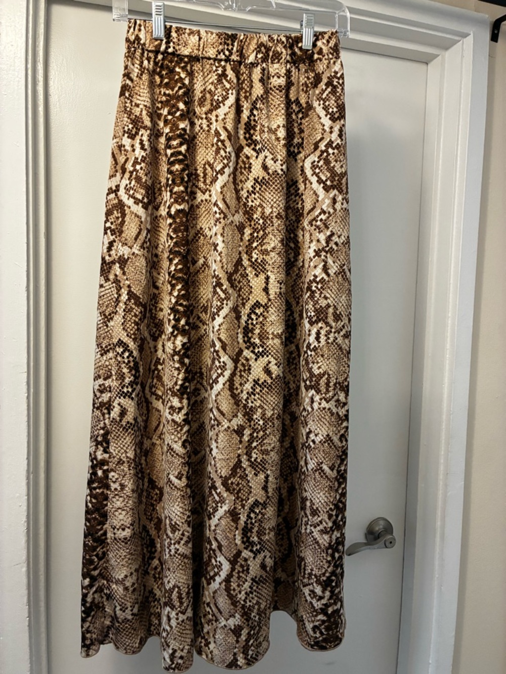 Brown Snake Print Maxi Skirt with Slit